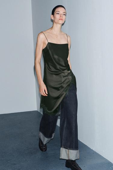 Zara Длинный топ в бельевом стиле с кружевом — ZW COLLECTION