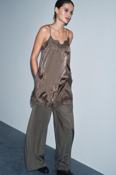 Zara Топ в бельевом стиле с кружевом — ZW COLLECTION