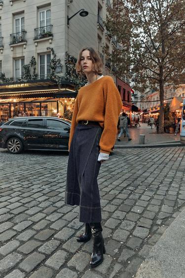 Zara Юбка Z1975 миди из денима с ремнем купить с доставкой.