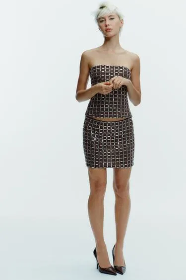 Топ из сетки с блестками и открытыми плечами- Заказать в России