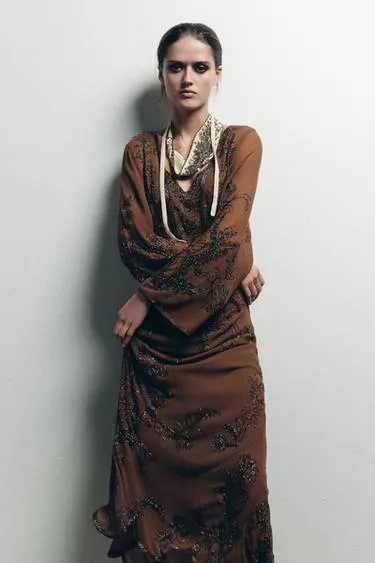 Платье из жоржета с бусинами LIMITED EDITION- Заказать в России