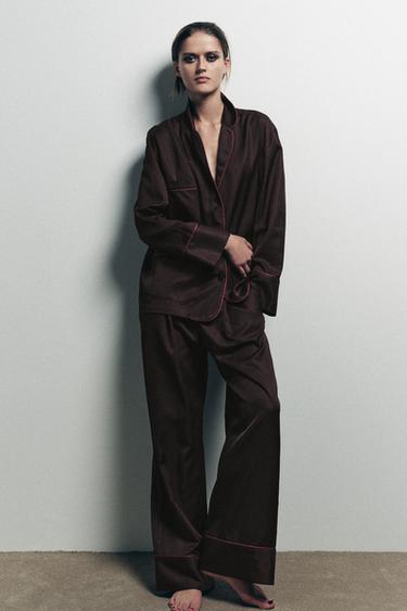 Zara Рубашка в пижамном стиле в полоску с контрастными деталями