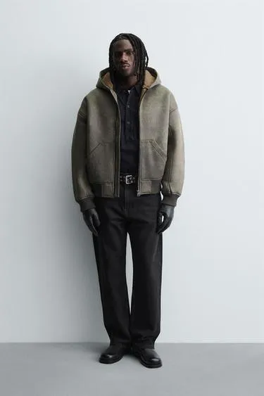 Дубленка из искусственной кожи с эффектом потертости- Заказать в России