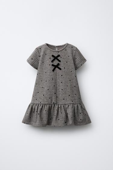 Zara Платье из ткани «гусиная лапка» с бархатными бантами