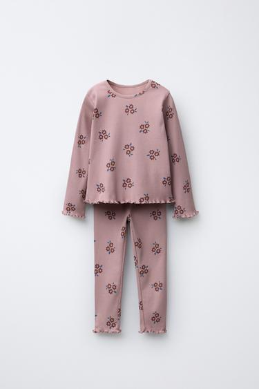 Zara Комплект из футболки в рубчик и легинсов с цветочным принтом