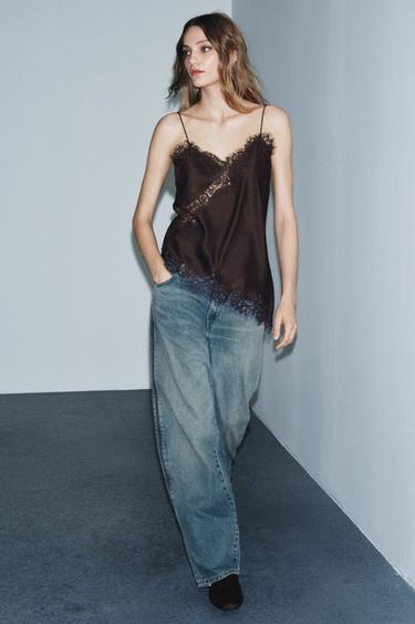 Zara Топ в бельевом стиле с кружевом — ZW COLLECTION купить с доставкой.