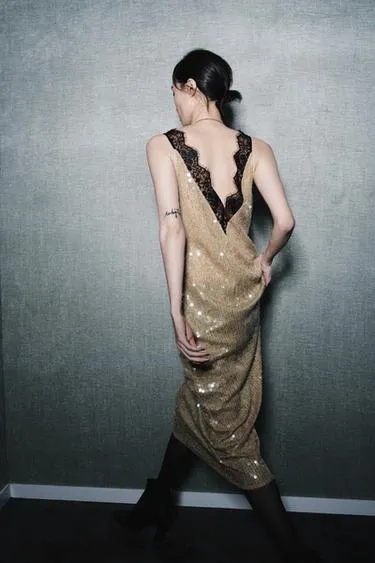 Платье из коллекции ZW с пайетками и кружевом- Заказать в России