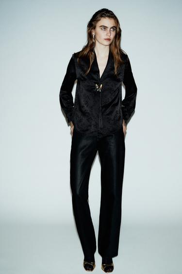 Zara Рубашка жаккард цветы брошь купить с доставкой.