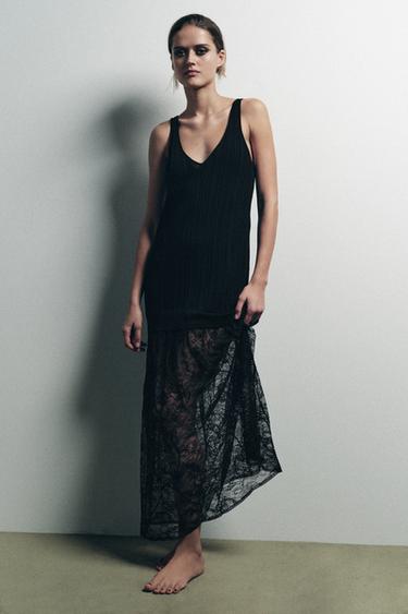 Zara Трикотажное платье с кружевом купить с доставкой.