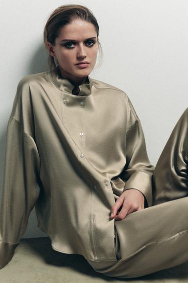 Zara Атласная рубашка с двубортной застежкой
