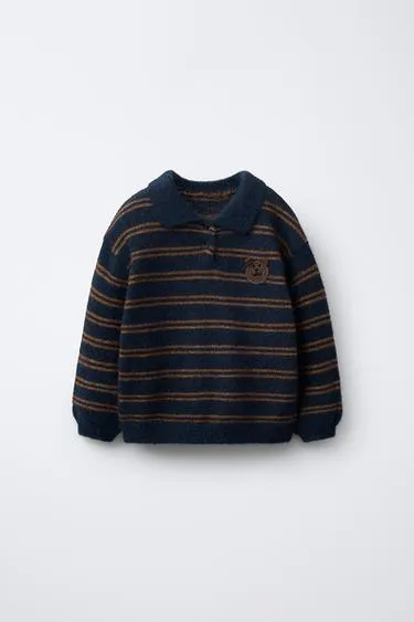 Вязаный джемпер в полоску с медведем кроше- Заказать в России