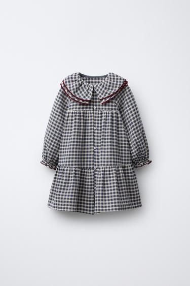 Zara Платье в клетку с волнистой оторочкой купить с доставкой.
