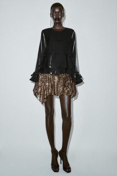 Zara Блуза из блестящей ткани с воланами