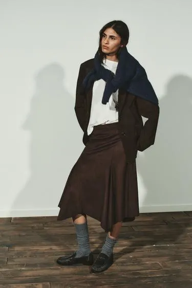 Юбка миди асимметричного кроя из искусственной замши- Заказать в России