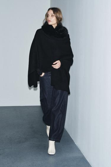 Zara Трикотажная накидка с меховым воротником