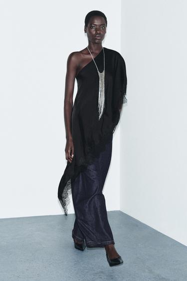 Zara Асимметричный топ с кружевом — ZW COLLECTION