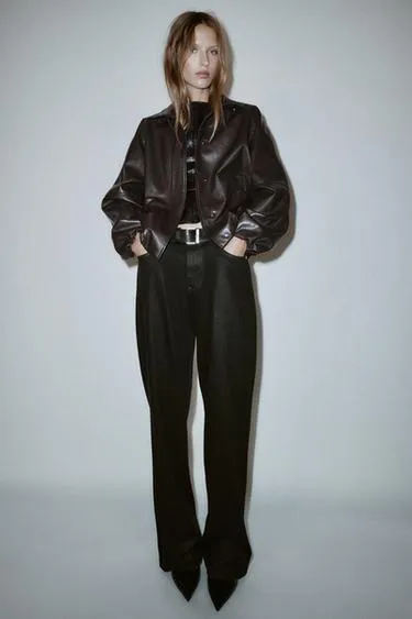 Куртка из искусственной кожи с воротником-стойкой- Заказать в России