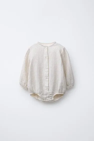 Боди из хлопкового газа с клетчатым принтом- Заказать в России