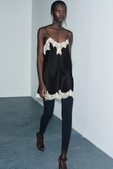 Zara Атласный топ с контрастным кружевом — ZW COLLECTION купить с доставкой.