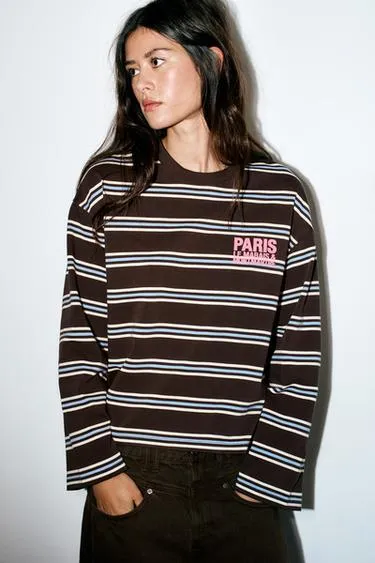 Футболка в полоску с текстом- Заказать в России