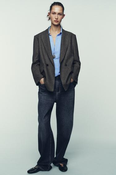 Zara Двубортный блейзер оверсайз в клетку из шерсти купить с доставкой.