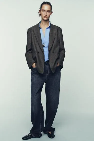 Двубортный блейзер оверсайз в клетку из шерсти- Заказать в России