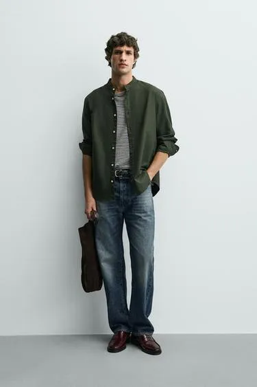 Рубашка оксфорд с воротником-стойкой