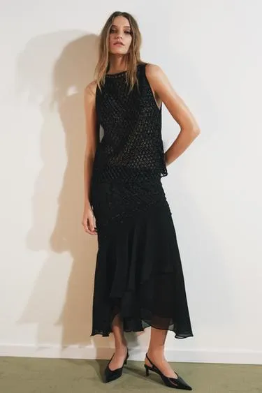 Юбка миди с воланами и бусинами- Заказать в России