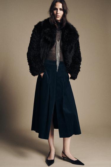 Zara Юбка миди из вельвета — ZW COLLECTION