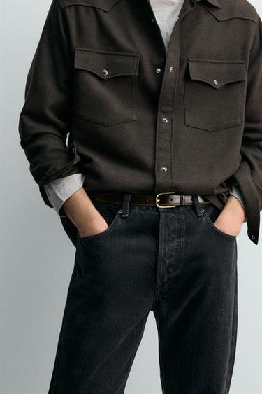 Zara Кожаный ремень с декоративной строчкой AARON LEVINE X ZARA