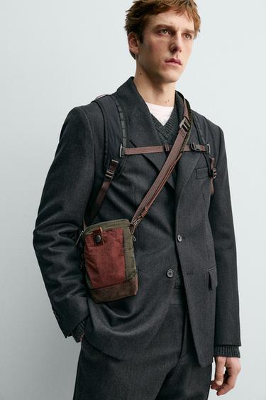 Zara Сумка через плечо из технической ткани с кожаными деталями AARON LEVINE X ZARA