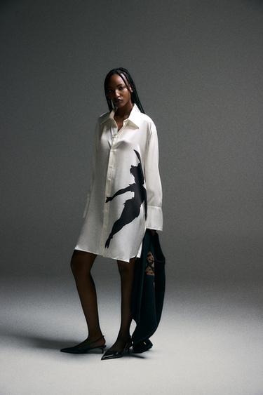 Zara Рубашка оверсайз из 100% шелка с принтом «питер пэн» HARRY LAMBERT FOR ZARA X DISNEY