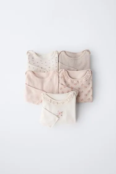 Набор из пяти боди с цветочным принтом- Заказать в России