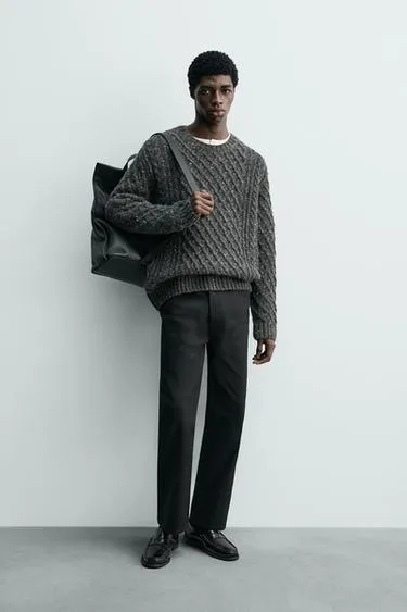 Свитер из 100% шерсти с узором «косы» и пряжи- Заказать в России