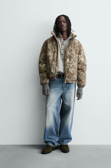 Zara Стеганая куртка с флокированным принтом