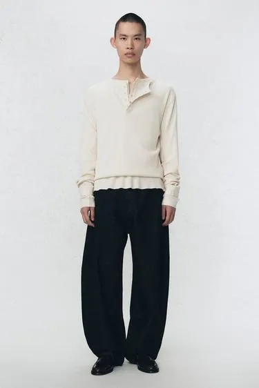 Soshiotsuki x zara waffle-knit henley collar t-shirt- Заказать в России