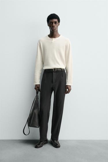 Zara Футболка с воротником из ткани вафельного плетения