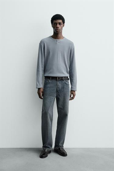 Zara Футболка вафельного переплетения с воротником на пуговицах