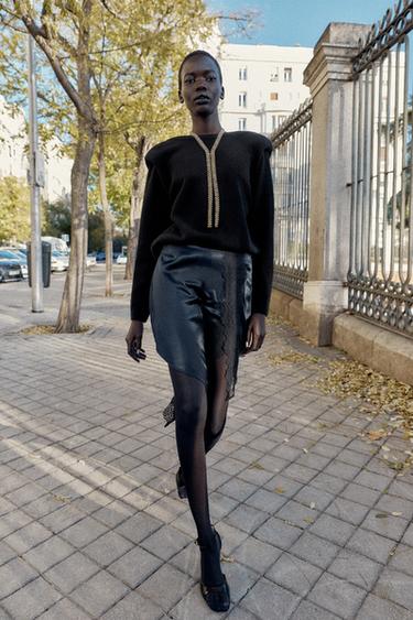 Zara Атласная мини-юбка с кружевом