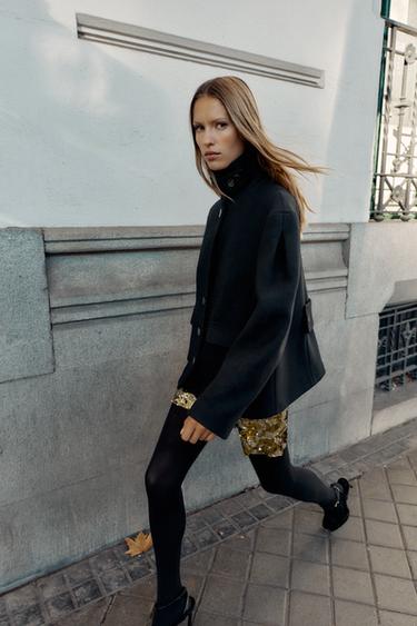 Zara Короткое пальто из смесовой шерсти с воротником-стойкой