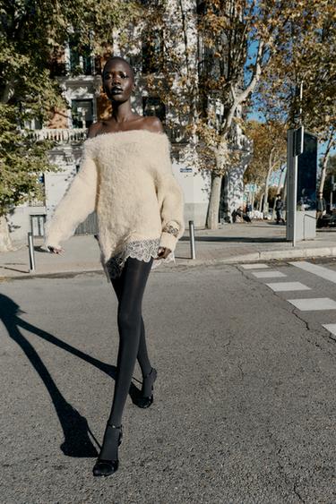 Zara Джемпер из комбинированного трикотажа с кружевом