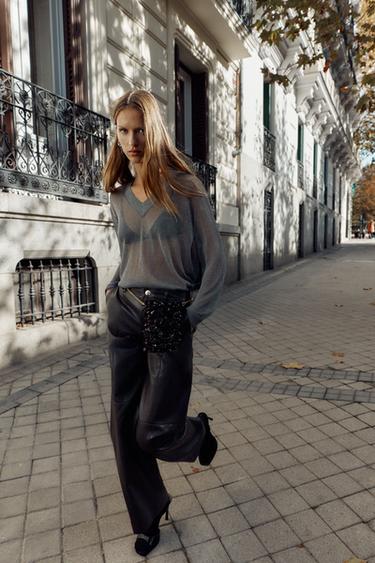 Zara Свитер оверсайз из металлизированной нити