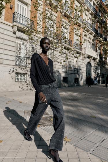 Zara Джинсы Z1975 свободного прямого кроя с высокой посадкой и блестками купить с доставкой.