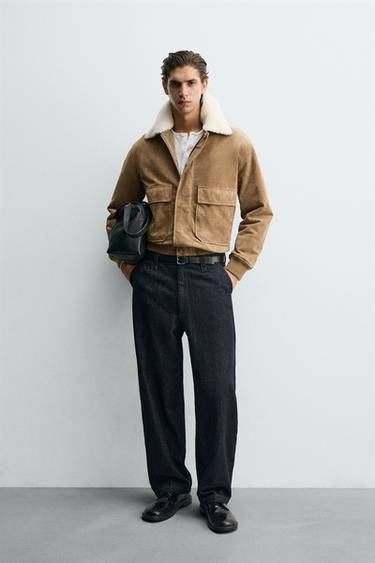 Zara Куртка из кожи и замши с искусственным мехом купить с доставкой.