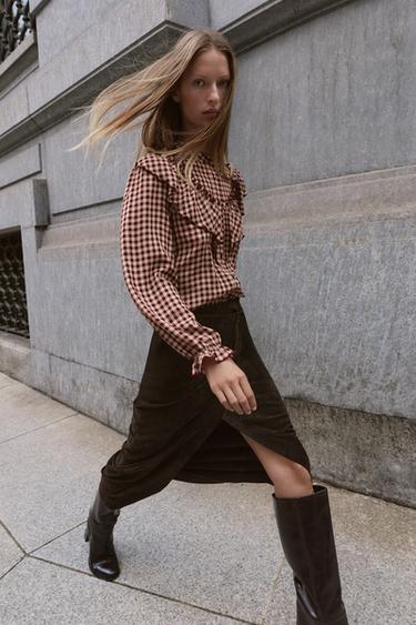 Zara Блуза в клетку виши с воланами