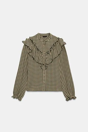 Блуза в клетку виши с воланами- Заказать в России