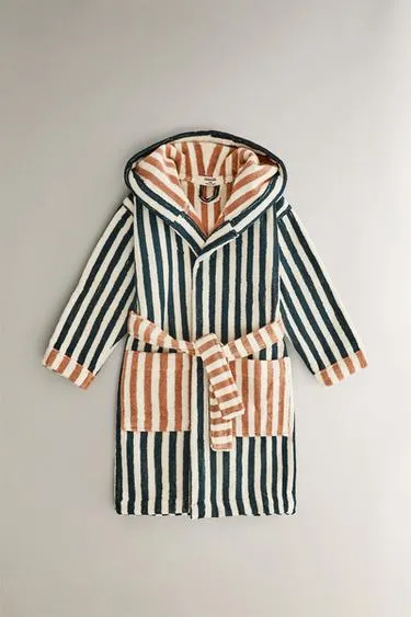 Детский халат с полосками, двусторонний