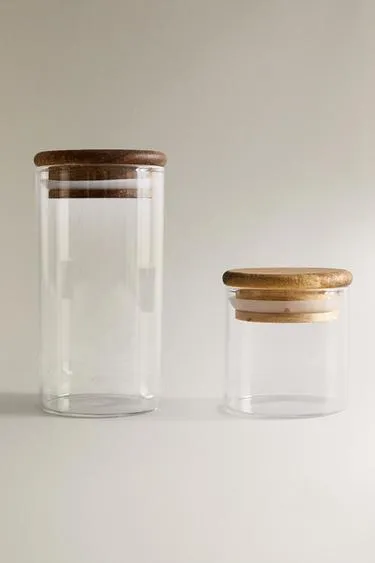 Стеклянная банка для хранения кухонных принадлежностей из дерева акации