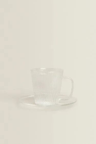 Чашка и блюдце из боросиликатного стекла для кофе