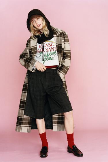 Zara Пальто очень длинное в клетку с шерстью